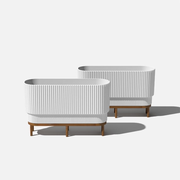 Veradek Demi Series Raised 30" Long Plastic-Stone Planter - (White/Brown, 2 Pack)