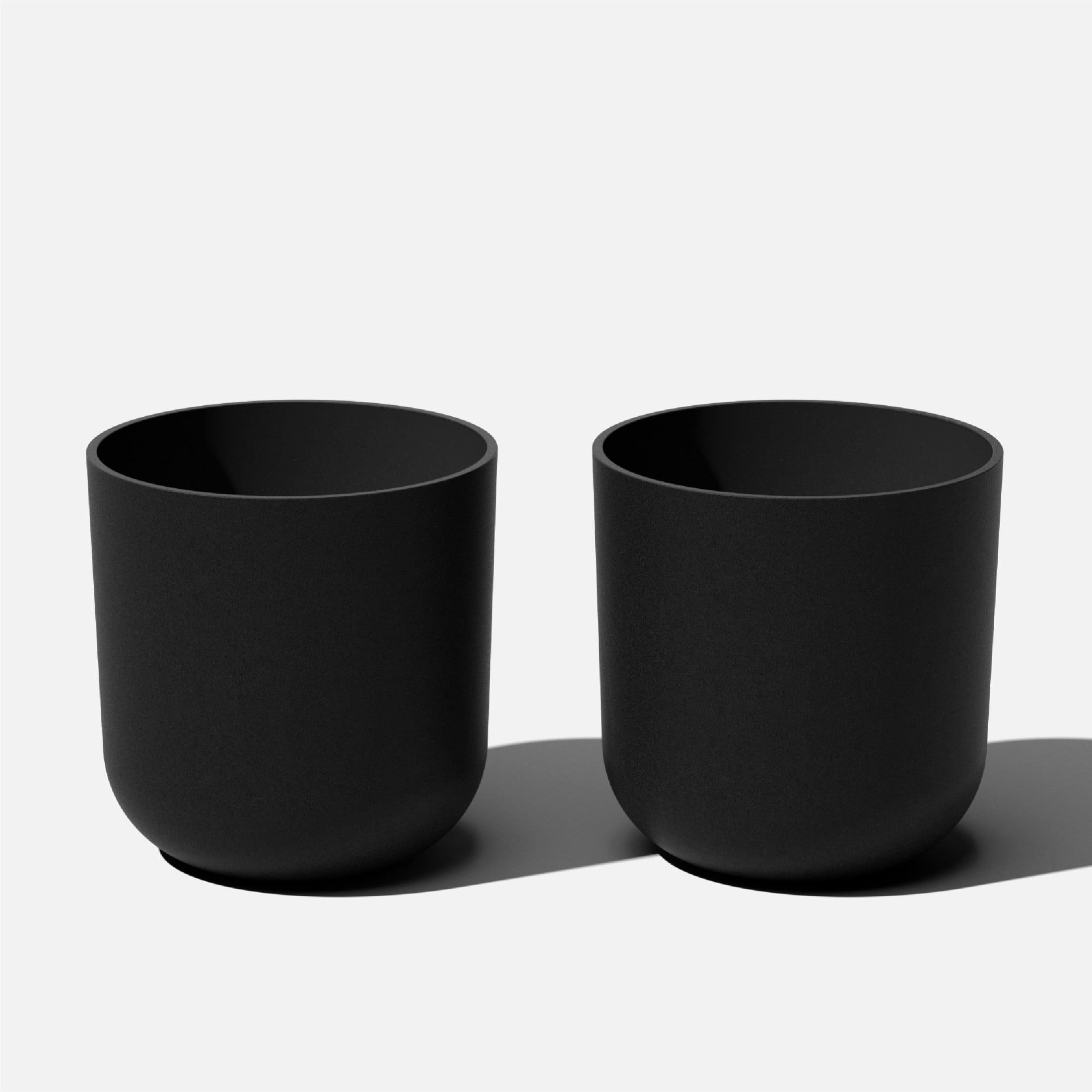 Kona Modern Black Plastic-Stone Composite Planter, 15" Set of 2