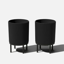 Veradek Mason Series Raised Demi 16" Plastic-Stone Planter with Stand - 2-Pack Black/Black