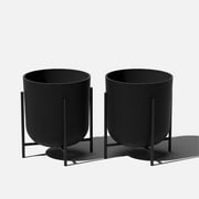 Veradek Mason Series Raised Kona 15" Plastic-Stone Planter with Stand - Black/2 Pack