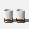 thumbnail image 1 of Veradek Mod Series Raised 18" Plastic-Stone Planter - (White/Brown, 2 Pack), 1 of 13