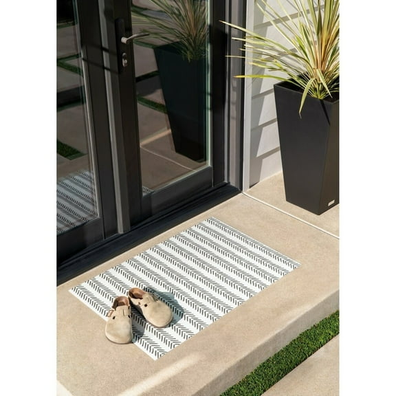 Veradek Rectangular Chevron Outside Area Rug - 24" x 36" - Beige and Green