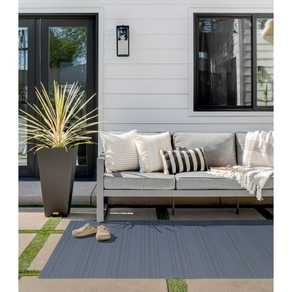 Veradek Rectangular Ticking Striped Outside Area Rug - 60" x 96" - Blue