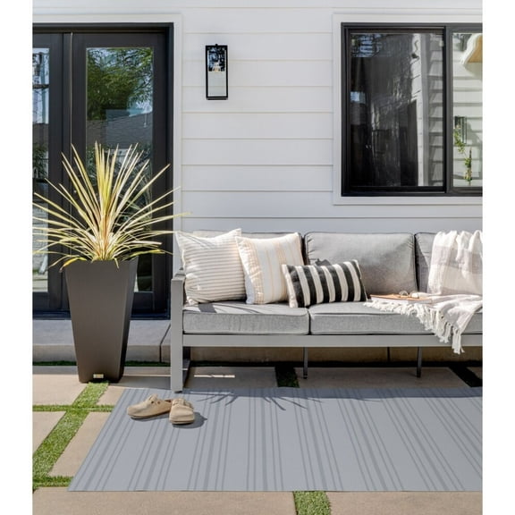 Veradek Rectangular Ticking Striped Outside Area Rug - 60" x 96" - Gray