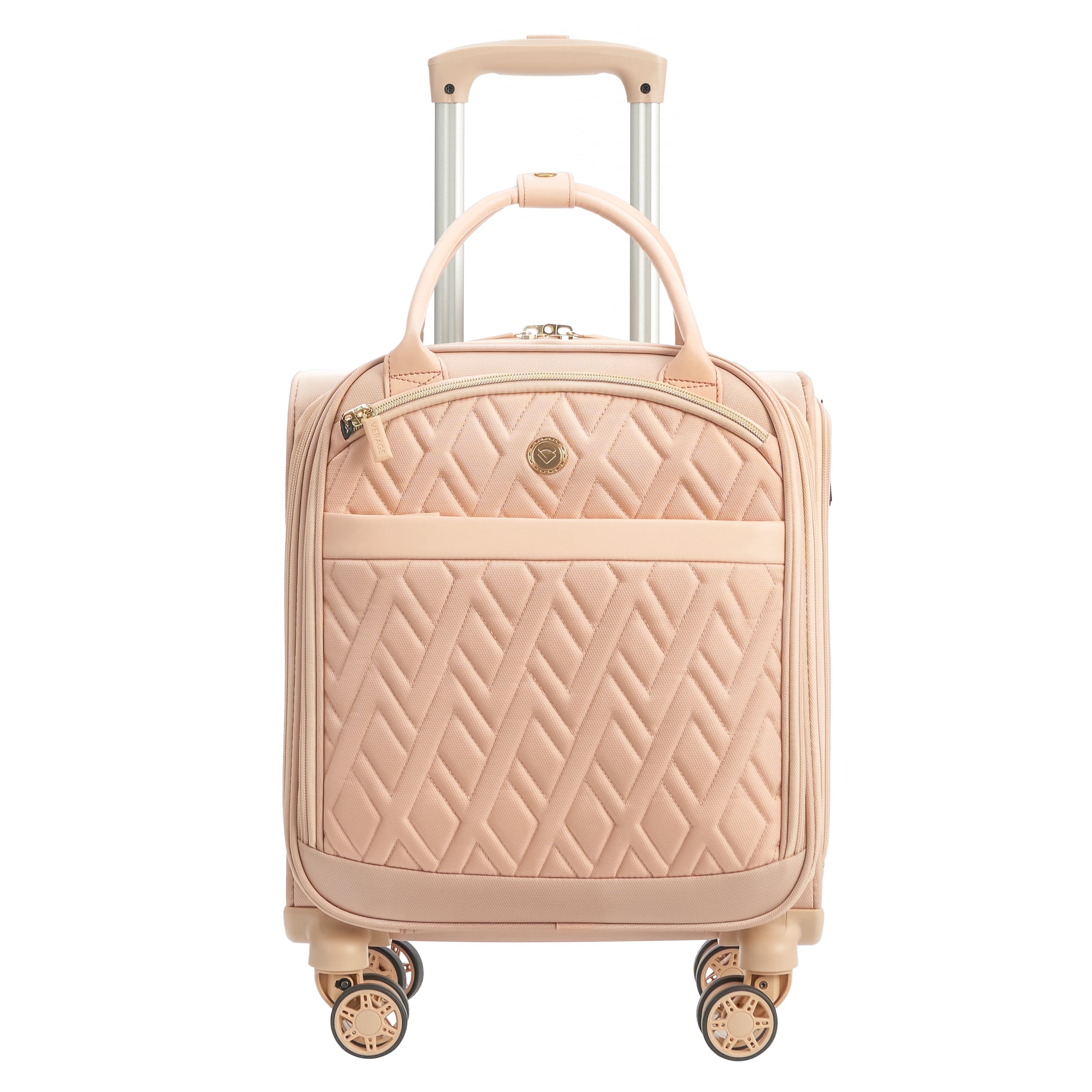 Verage 18x14x8in Spinner Underseat Carry-On Luggage -Airplane Personal Item Bag, USB A&C Charging Port, Padded Laptop Pocket & Wet/Dry Compartments for Women, Blush Pink