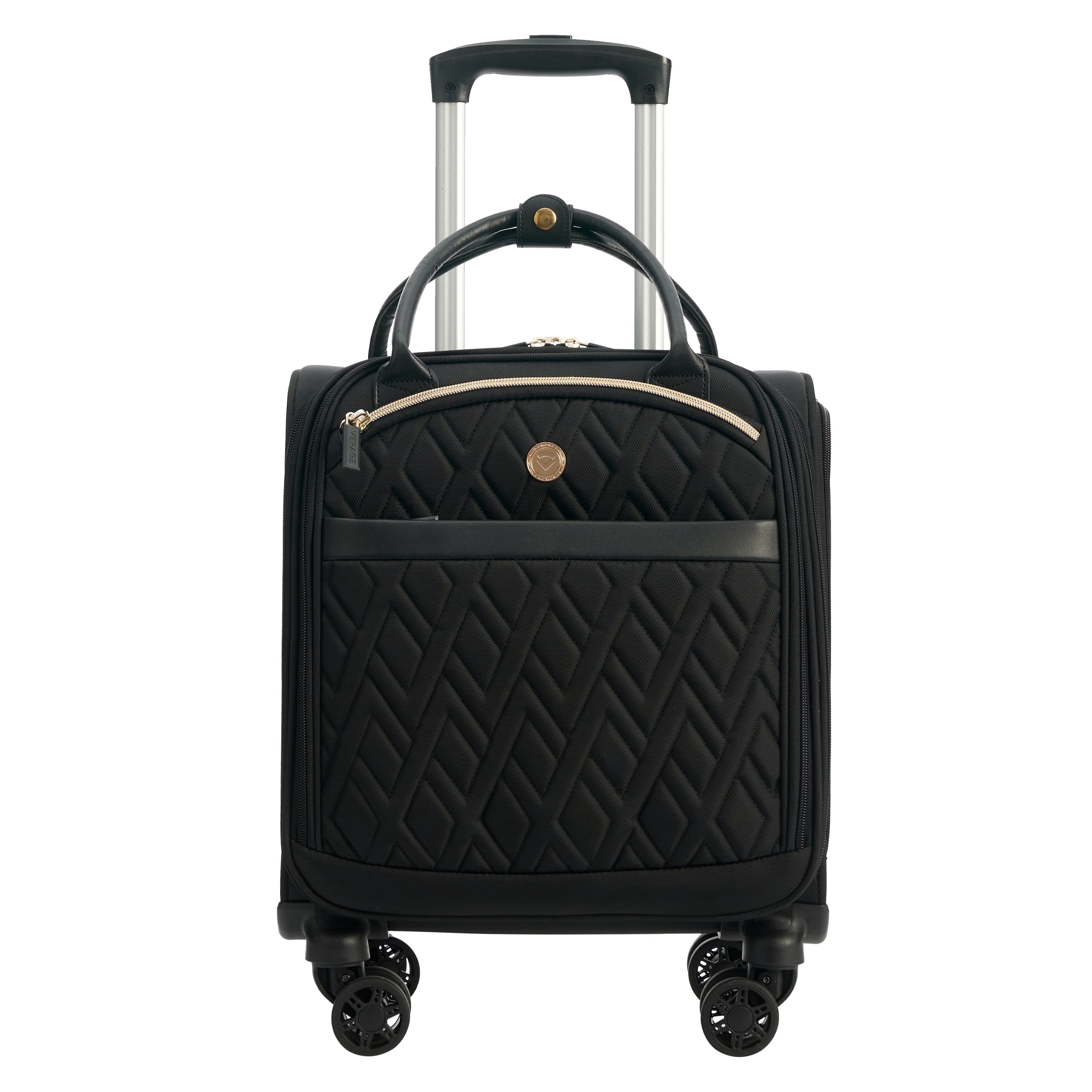 Verage 18x14x8in Spinner Underseat Carry-On Luggage -Airplane Personal Item Bag, USB A&C Charging Port, Padded Laptop Pocket & Wet/Dry Compartments for Women, Classic Black