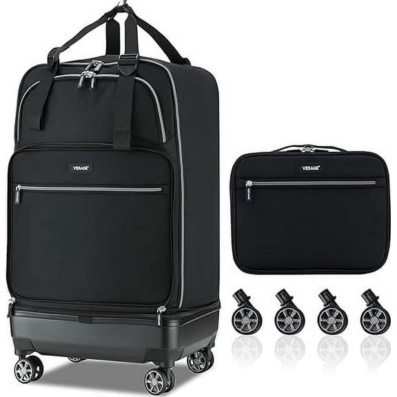Verage Expandable Foldable Luggage Collapsible Rolling Travel Duffel Bag Lightweight Suitcase with Detachable Spinner Wheels(Black, 24 Inch Expands into 28 Inch)
