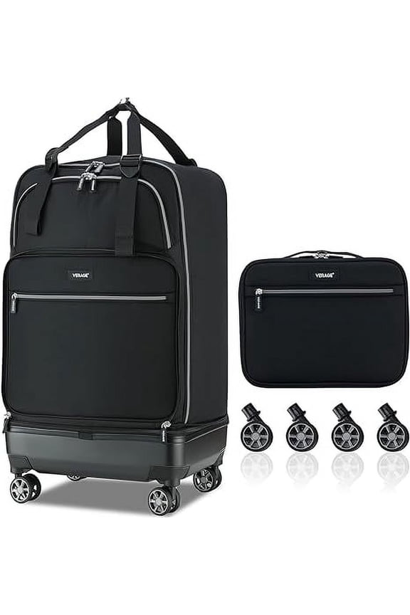 Expandable Foldable Luggage Collapsible Rolling Travel Duffel Bag Lightweight Suitcase with Detachable Spinner Wheels(Black, 24 Inch Expands into 28 Inch)