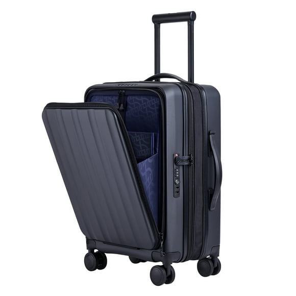 Verage Greenwich EXT Carry On Luggage, Hardside Spinner Wheels Suitcase with Front Pocket for Travel, TSA Approved (20-Inch, Black)
