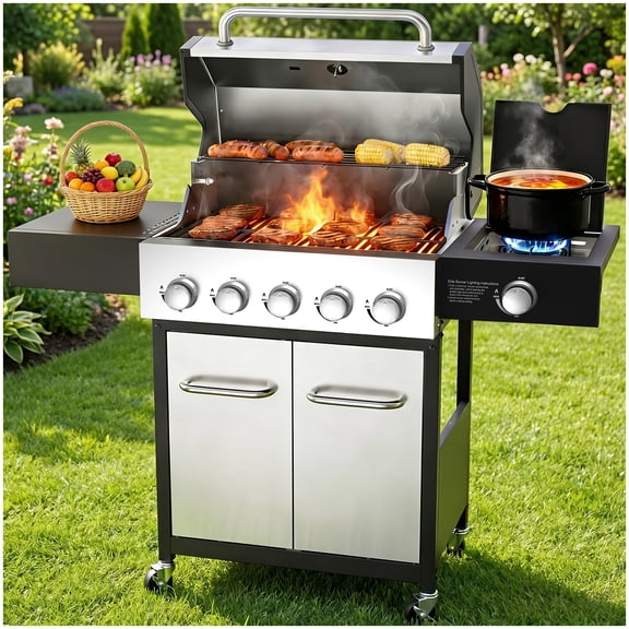 Veralune Tabletop Gas Grill, 2 Burners Portable Propane Grill, Camping Cooking Grill with Travel Lock for Camping, RV, Backyard BBQ