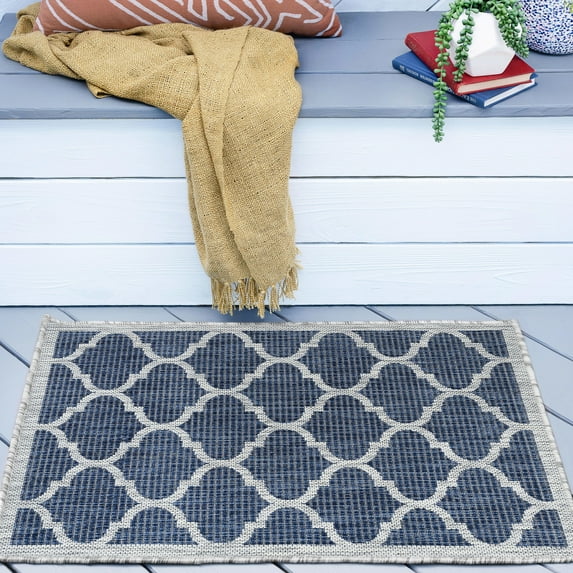 Veranda Contemporary 2' x 3' Navy and Light Gray Polypropylene Outdoor Area Rug