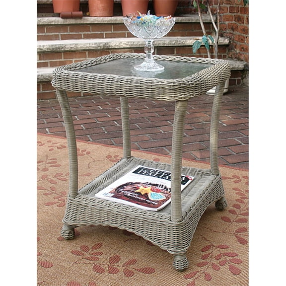 Veranda Resin Wicker End Table With Inset Glass Top