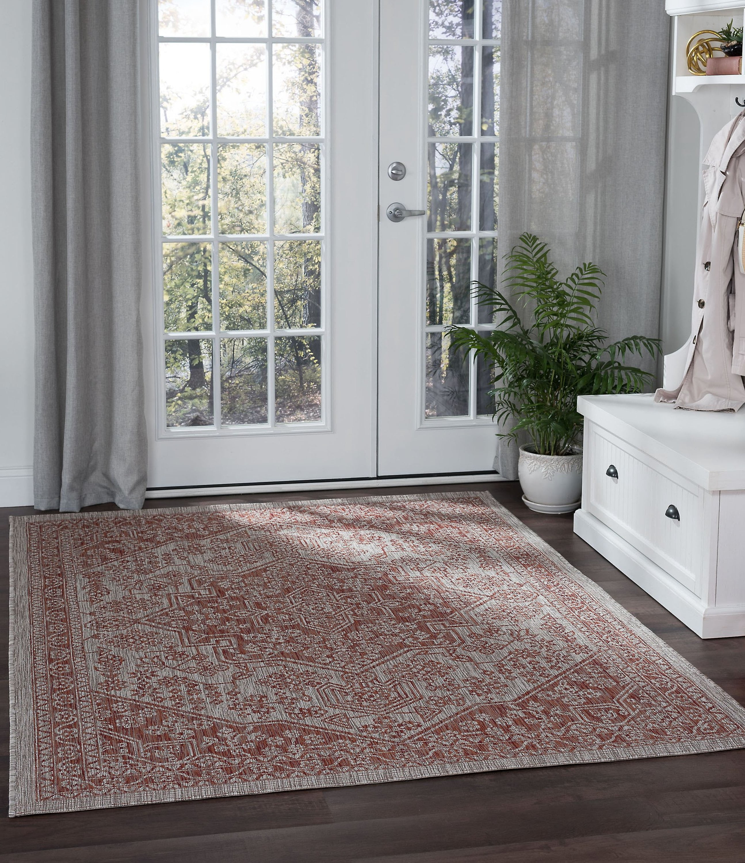 Veranda Traditional 8' x 10' Terra and Light Beige Polypropylene Outdoor Area Rug
