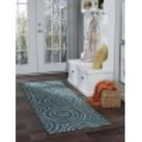 Veranda Transitional 2.7' x 7' Aqua and Light Gray Polypropylene Outdoor Area Rug