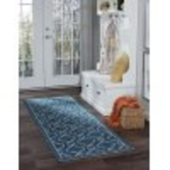 Veranda Transitional 2.7' x 7' Indigo and Light Gray Polypropylene Outdoor Area Rug
