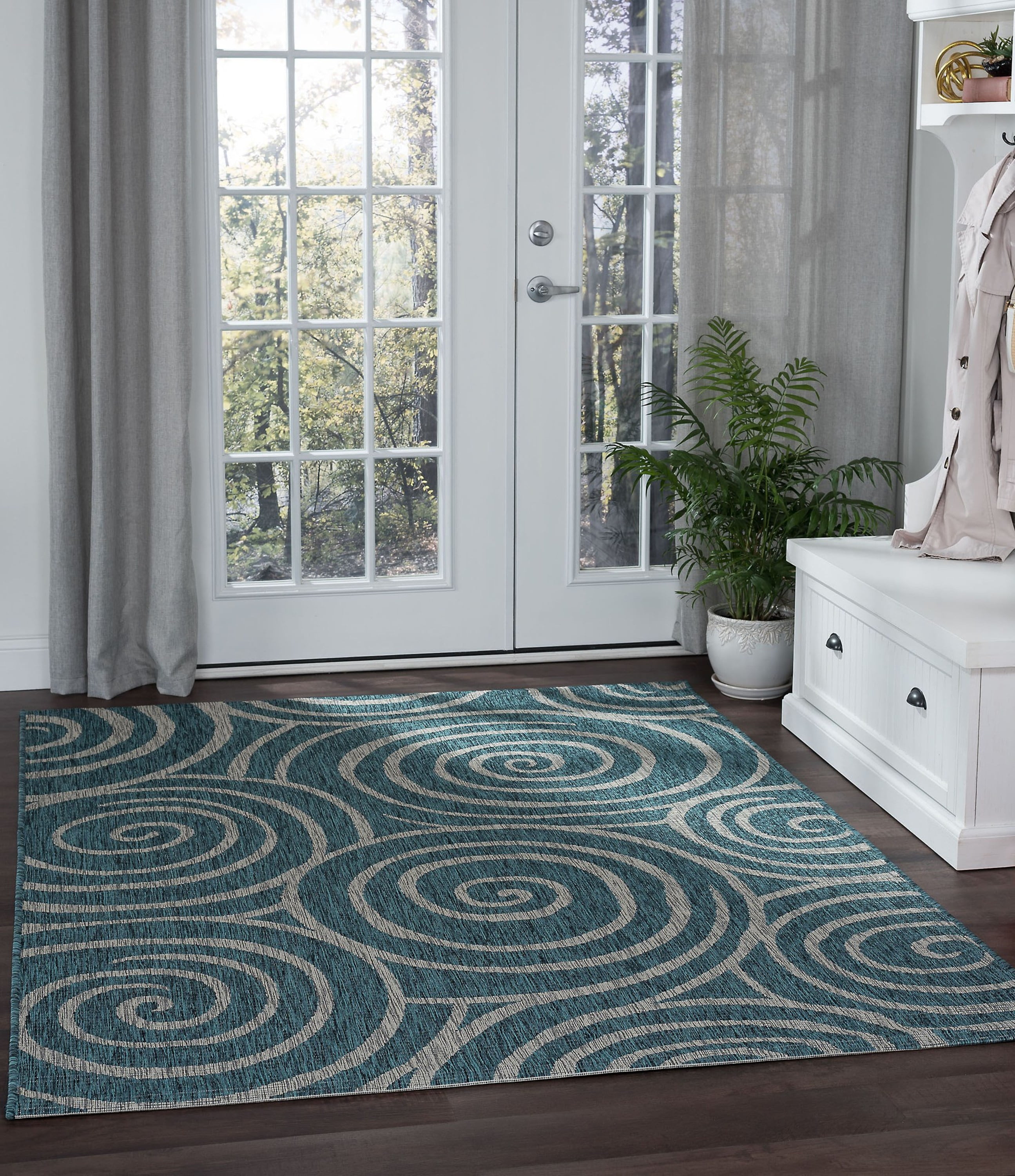 Veranda Transitional 8' x 10' Aqua and Light Gray Polypropylene Outdoor Area Rug