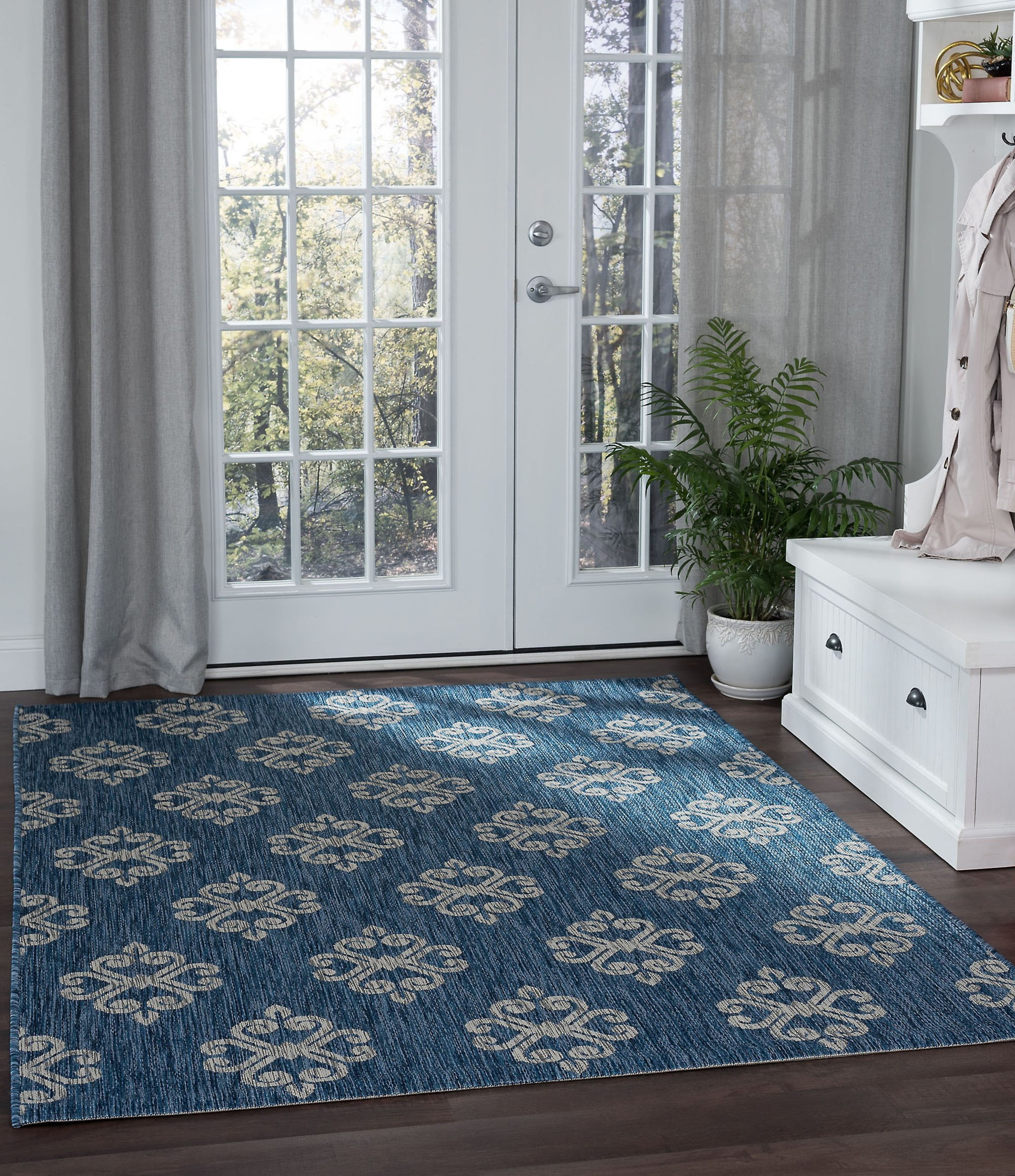 Veranda Transitional 8' x 10' Indigo and Light Gray Polypropylene Outdoor Area Rug