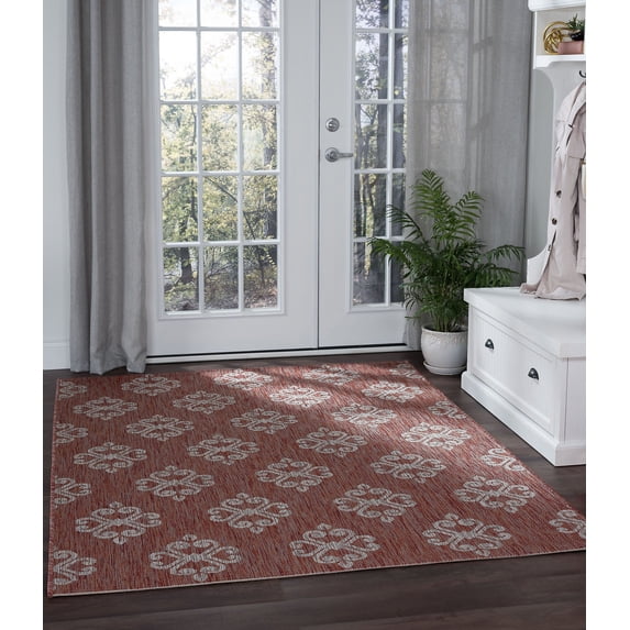 Veranda Transitional 8' x 10' Terra and Light Beige Polypropylene Outdoor Area Rug