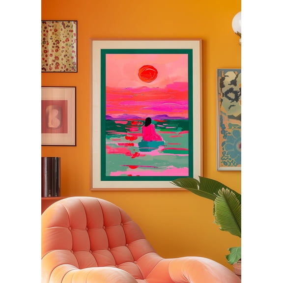 Verano Beach Sunset Maximalist Red Poster Unframed Paper Print