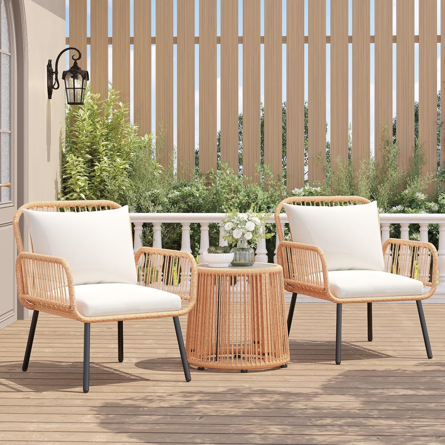 View of Verano Garden 3 Pieces Patio Bistro Sets, Outdoor Wicker Balcony ...