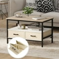 thumbnail image 1 of Verano Garden 32" Coffee Table with Storage, 2-Tier Wood Coffee Table with Open Display Shelf & Foldable Drawers, Farmhouse Table with Metal Frame, Small Center Table for Living Room, White (31.5"), 1 of 16