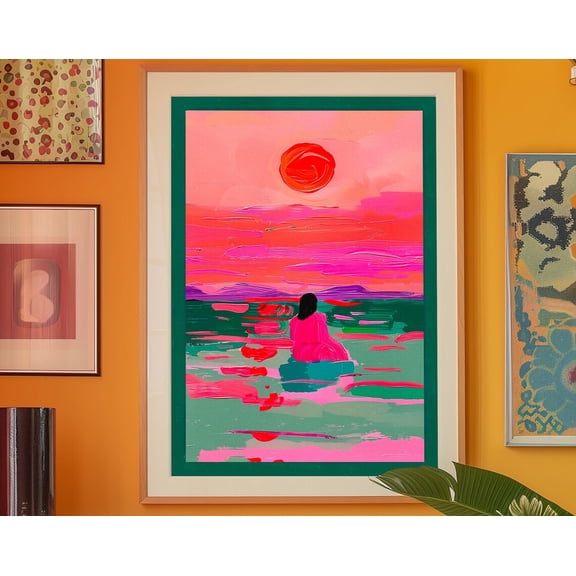 Verano Poster, Beach Poster, Maximalist Decor, Red Wall Art, Kitchen Wall Decor, Sunset Print, Psychedelic Art, Dopamine Decor, Eclectic Art Wall Art, Modern Wall Decor, 24x36 UNFRAMED