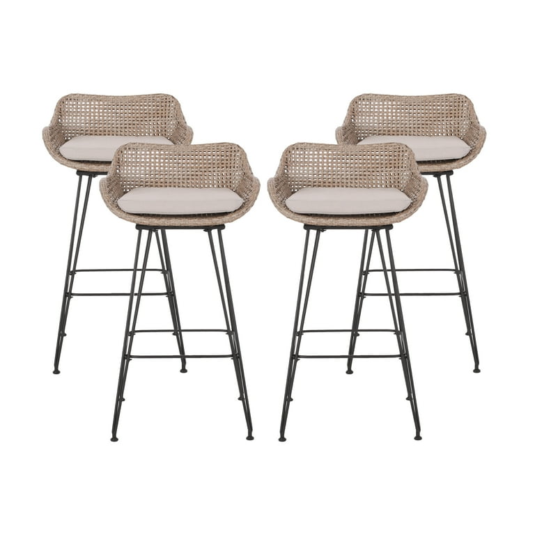 Verano Rattan Patio Barstools Outdoor Height Adjustable Set of 4 Mixed Brown and Beige Walmart