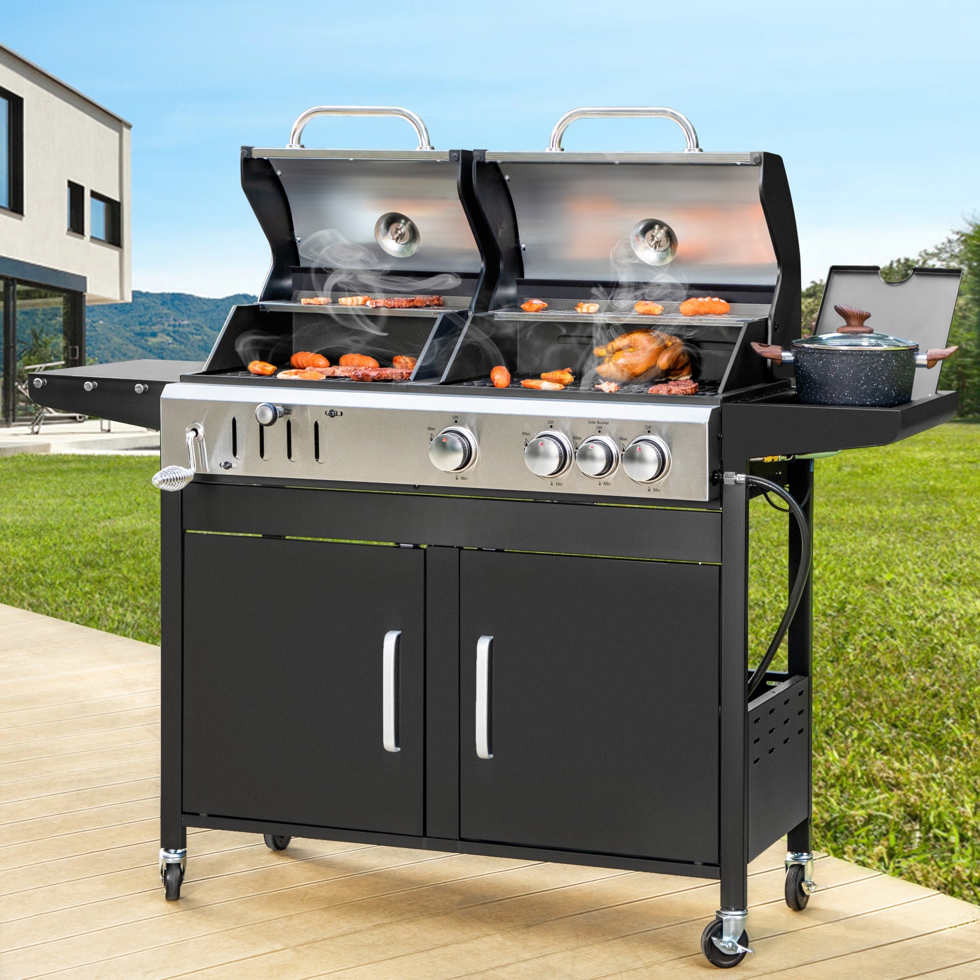 Royal Gourmet ZH3002SC 3Burner 25,500BTU Dual Fuel Gas and Charcoal Grill Combo with