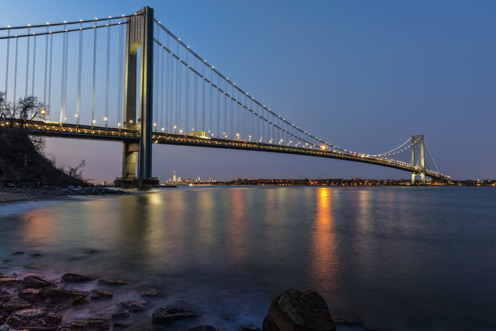 Verazzano-Narrows Bridge at sunset Fort Wadsworth Staten Island New York United States of America Canvas Art - F M Kearney Design Pics (19 x 12)