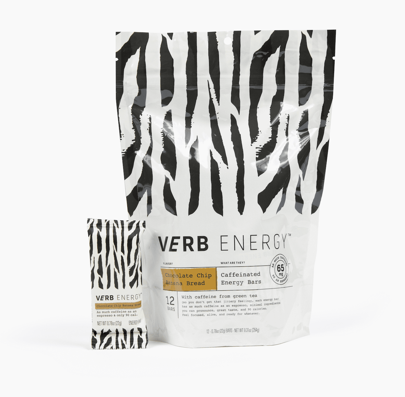 Verb Energy Caffeinated Bars, Choc Chip Banana 12ct Pouch