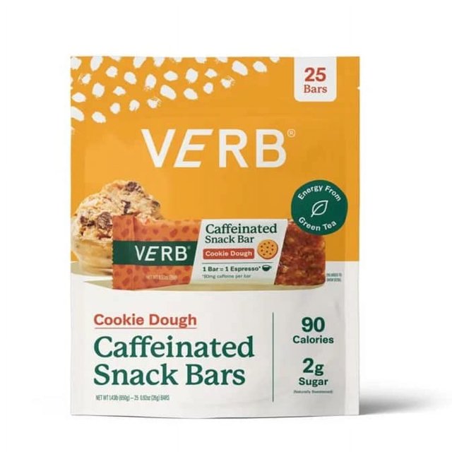 Verb Energy Cookie Dough Caffeinated Snack Bars 90Calorie 2g Sugar