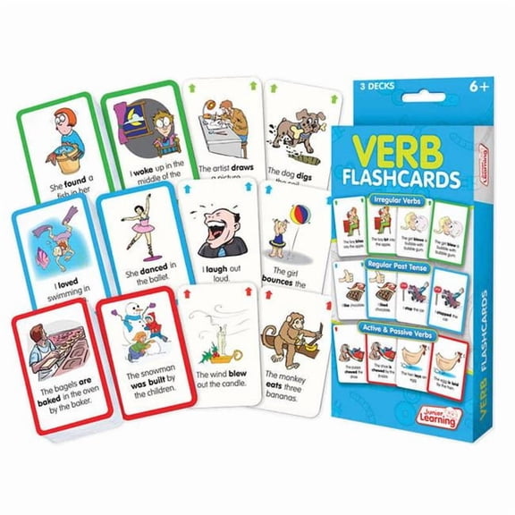 Verb Flash Cards, Multi Color - Pack of 3