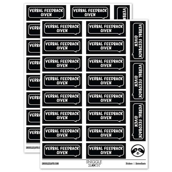 Verbal Feedback Given Speech Bubble Teacher Student School Sticker Set - Black - Gloss Finish - 2.00" Large