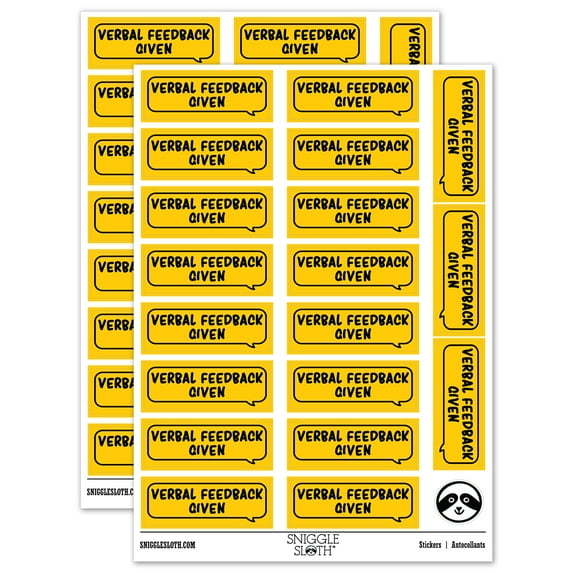 Verbal Feedback Given Speech Bubble Teacher Student School Sticker Set - Yellow - Matte Finish - 2.00" Large
