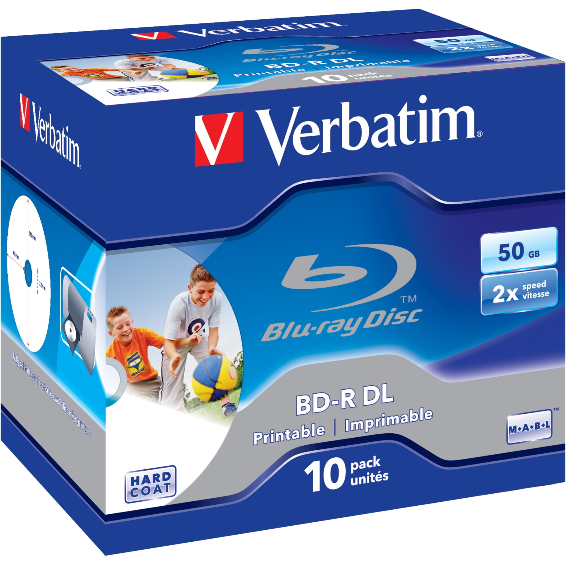 Verbatim 43736 Blu-ray Recordable Media, BD-R DL, 6x, 50 GB, 10