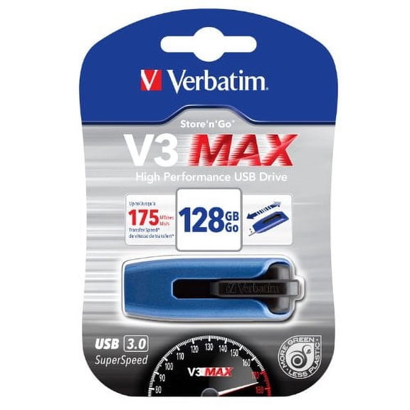 Verbatim 128 GB Store 'n' Go V3 MAX USB 3.0 Flash Drive Blue/Black 49808