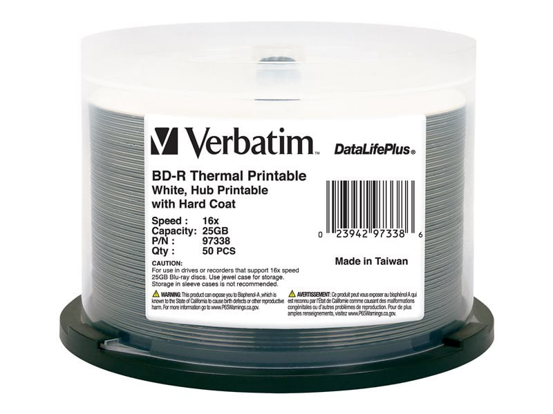 50PK BD-R 25GB 6X DL+ SPINDLE WHITE THERMAL EVEREST HUB PRINTABLE