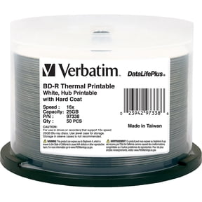 50PK BD-R 25GB 6X DL+ SPINDLE WHITE THERMAL EVEREST HUB PRINTABLE