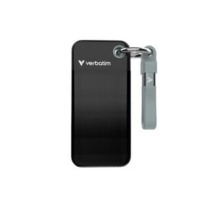 Verbatim 1TB Pocket SSD, External Hard Drive, USB-C, Compact Portable Solid State Hard Drive Keyring Design, Compatible with PC, Mac, PS5, Xbox, iPhone – Black/Gray