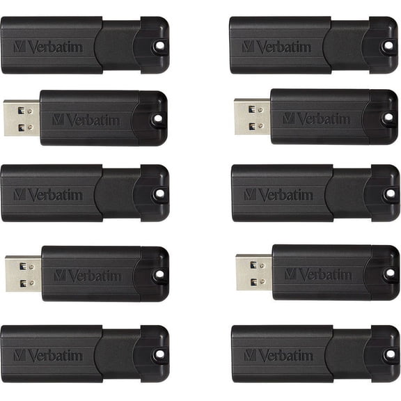 Verbatim 32GB PinStripe USB 3.0 Flash Drive, Business 10pk, Black - 32 GB - USB 3.0 - Black | Bundle of 5 Packs