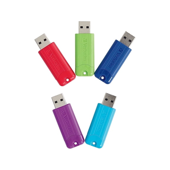 Verbatim PinStripe 32GB USB Flash Drive 5-Pack, USB 3.2 Gen 1, Assorted
