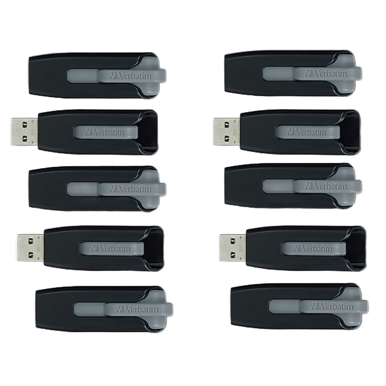 Verbatim 32-GB Store ‘n’ Go V3 USB 3.2 Gen 1 Flash Drives, Business Bulk 10 Count, Gray, 70894