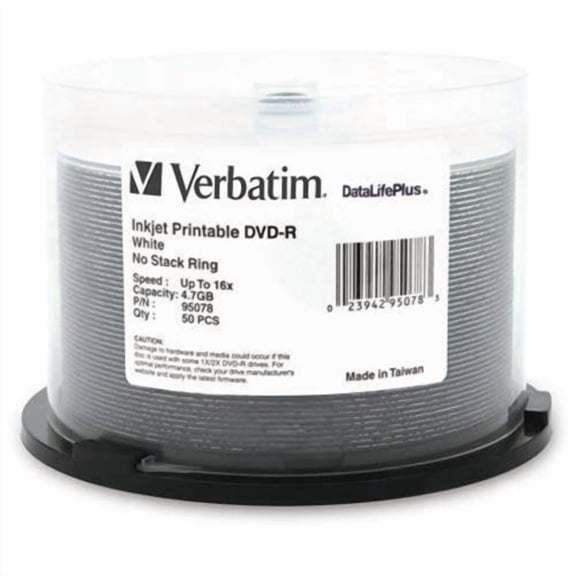 Verbatim 4.7GB 16X DVD-R White Inkjet Printable 50 Packs Spindle DVD Media