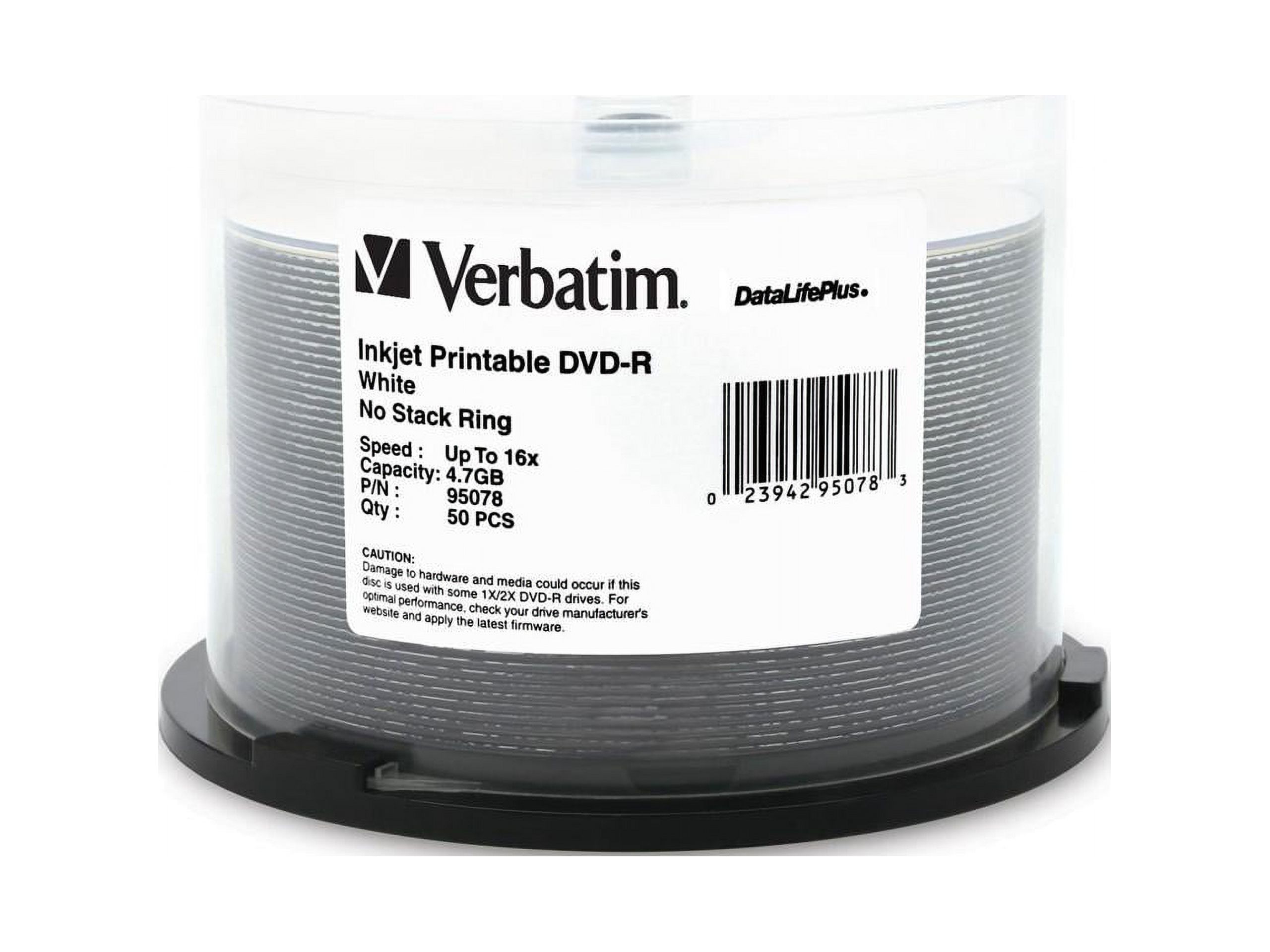 Verbatim 4.7GB 16X DVD-R White Inkjet Printable 50 Packs Spindle DVD Media - image 1 of 1