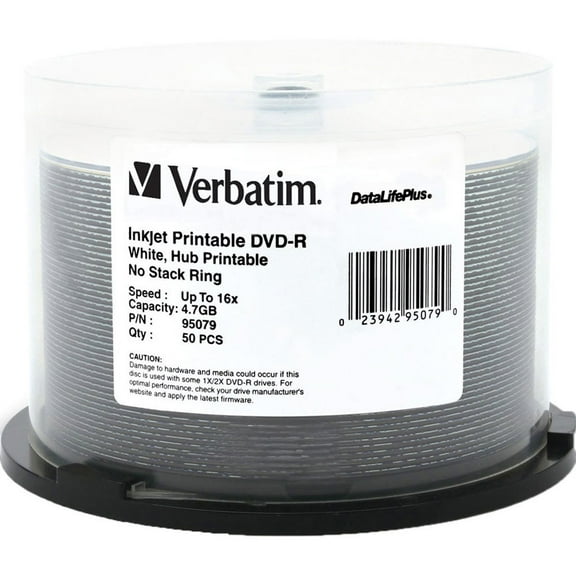 Verbatim DVD-R 4.7GB 16X DataLifePlus White Inkjet Printable