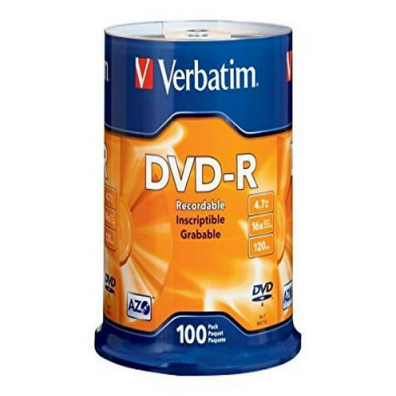 Verbatim 4.7GB up to 16x Branded Recordable Disc DVD-R 100-Disc Spindle 95102