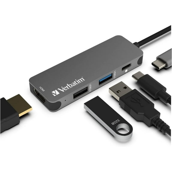 Verbatim 4-in-1 USB-C Hub with 4K HDMI, Power Delivery & USB Ports for Laptops and Devices