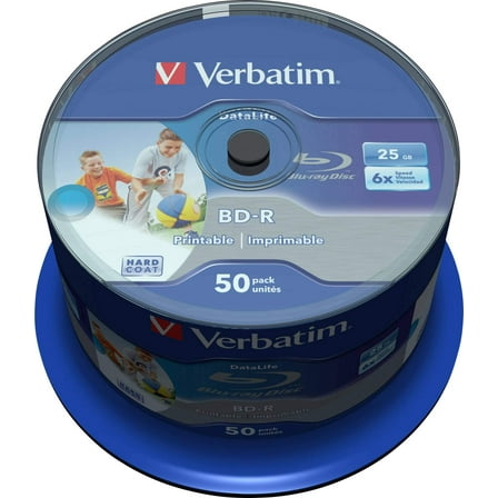 Verbatim 43812 25GB 6x BD-R SL Datalife Inkjet Printable - 50 Pack Spindle 50 Pack Sp (Blu-ray)