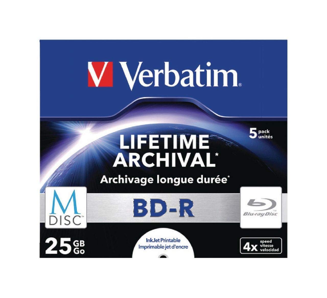Verbatim 43823 25GB 4x M-Disc BD-R - 5 Pack Jewel Case 5 Pack Jewel Case BD-R (Blu-ray)