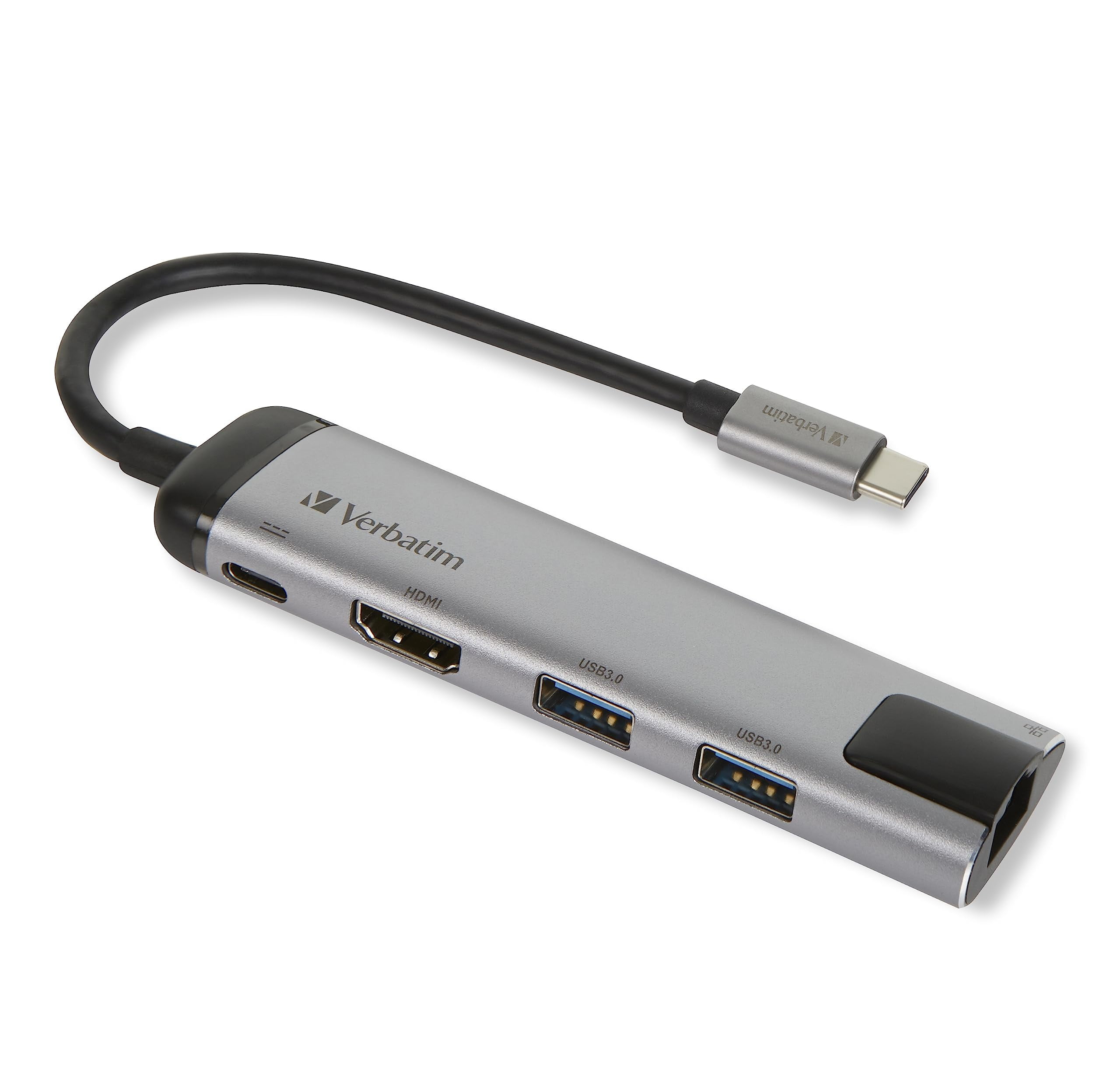 Verbatim 49141 USB-C Multiport Hub - USB 3.0  HDMI  Gigabit Ethernet, Silver Multiport Hub HD